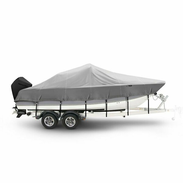 Eevelle Boat Cover BAY BOAT Rounded Bow, Low or No Bow Rails Inboard Fits 18ft 6in L up to 96in W Charcoal SBCCB1896-CHG